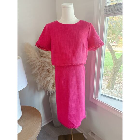 Karl Lagerfeld Pink Fringe Sheath Dress Womens Size 8 Professional Work Office - Picture 1 of 10